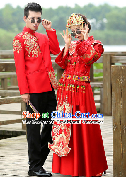 Romantci Chinese Style Wedding Dress Complete Set for Women and Men