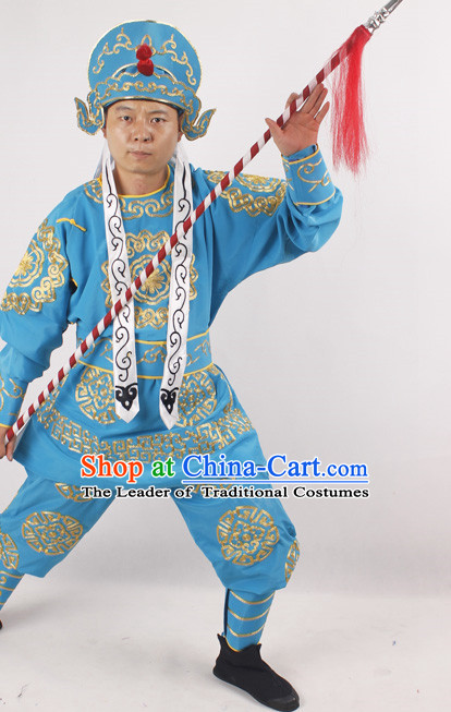 Chinese Opera Warrior Costume and Hat Complete Set for Men