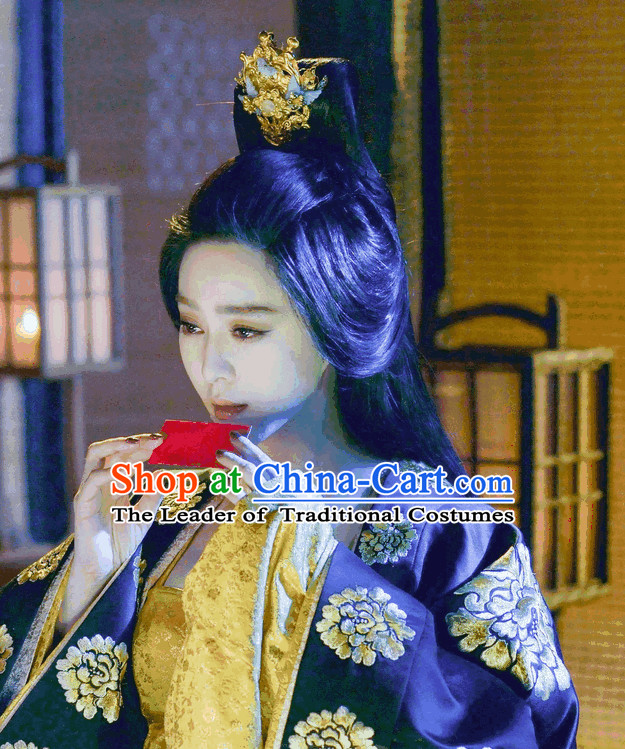 Ancient Tang Queen Long Wigs and Hair Jewelry