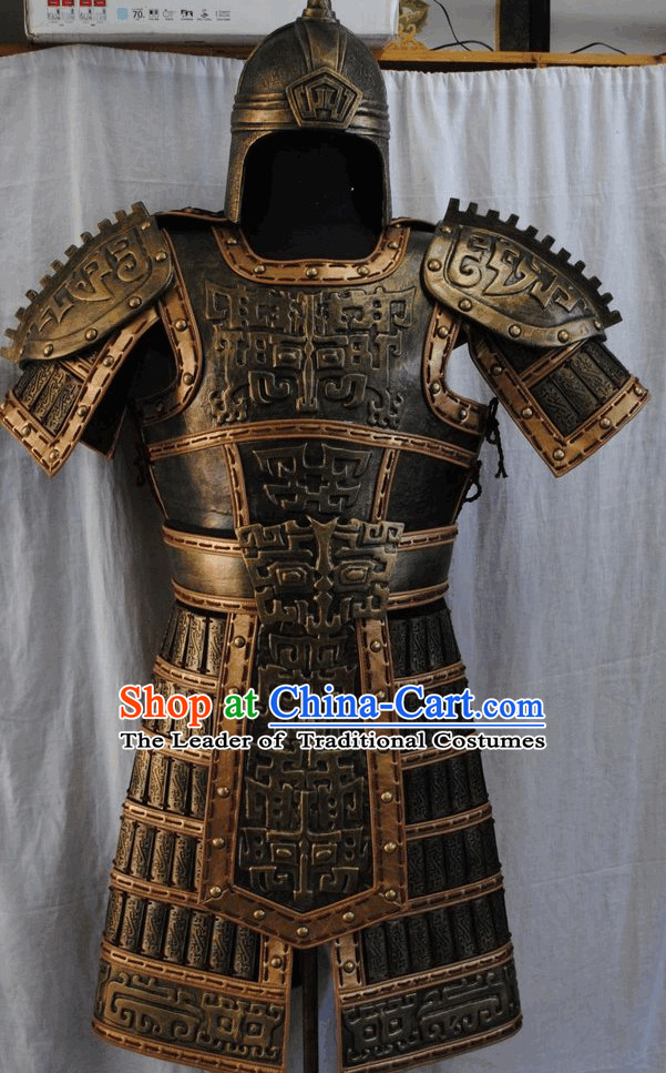 Chinese Ancient Armor Costumes and Hat Complete Set for Boys