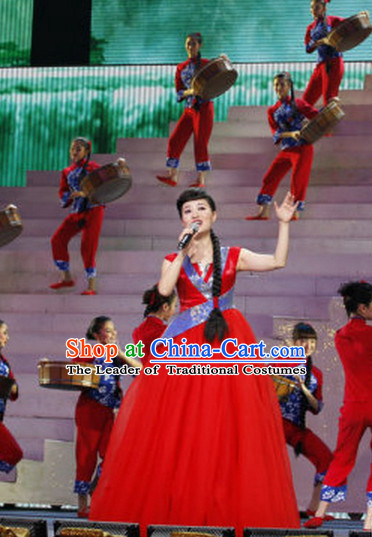 Lucky Red Chinese Style Singer Evening Dress for Women