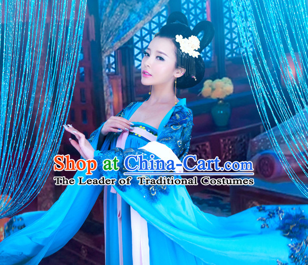 Tang Dynasty Ancient Blue Lady Costume Noblewomen