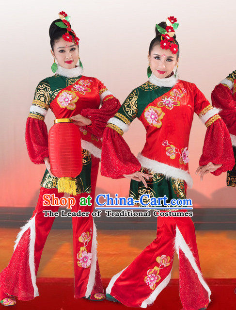 Traditional Chinese Spring Festival Dance Costumes and Headwear Complete Set for Women