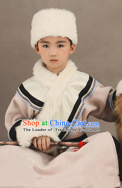 Ancient Chinese Mongolian Costumes and Hat Complete Set for Kids