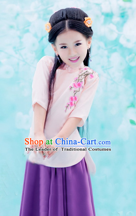 Traditional Chinese Minguo Clothing and Hair Jewelry Complete Set for Girls