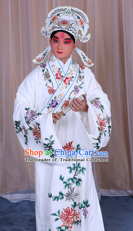 Ancient Chinese Beijing Opera Costumes Peking Opera Husband Young Scholar Costume and Hat Complete Set for Men Boys Adults Kids