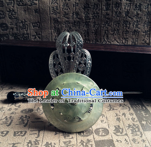 Silver Ancient Chinese Poet  Handmade Jade Headwear Head Pieces for Men