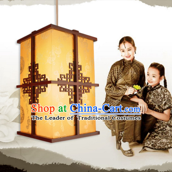 Chinese Handmade and Carved Natural Wood Hanging Lantern