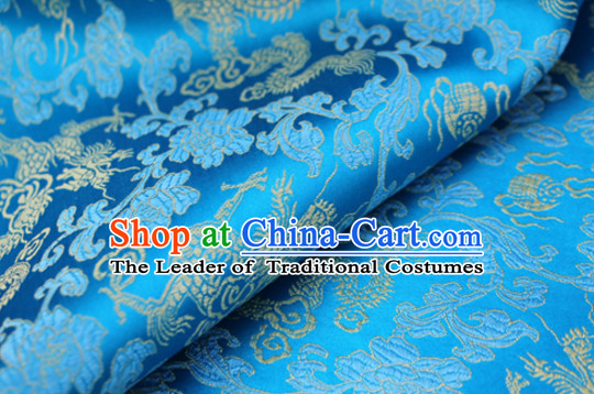 Chinese Traditional Blue Brocade Dragon Fabric