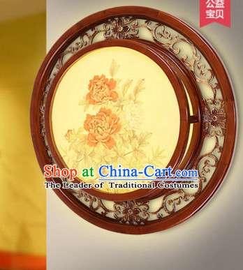 Chinese Ancient Handmade and Carved Natural Wood Wall Peony Lantern