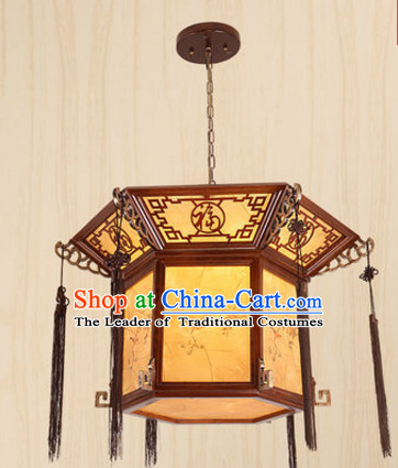 Chinese Classical Handmade and Carved Natural Wood Hanging Palace Lantern