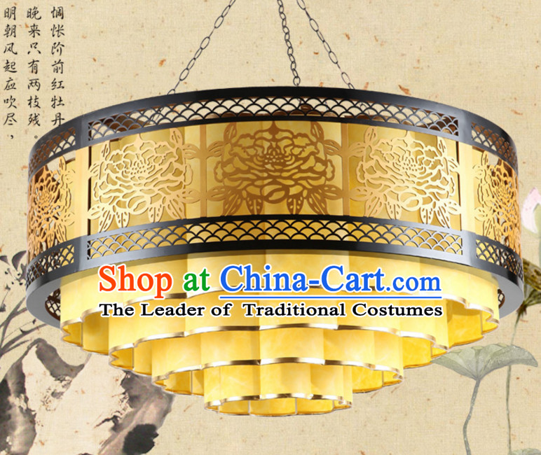 Chinese Classical Handmade and Carved Natural Wood Hanging Palace Lantern