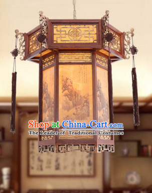 Chinese Classical Handmade and Carved Natural Wood Hanging Palace Lantern