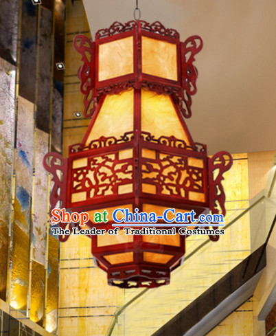 Traditional Chinese Classical Natural Wood and Carved Hanging Palace Lantern