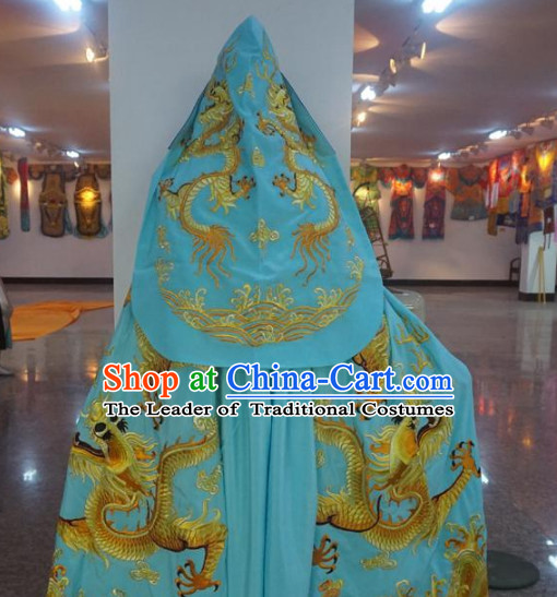 Traditional Chinese Embroidered Dragon Light Blue Mantle