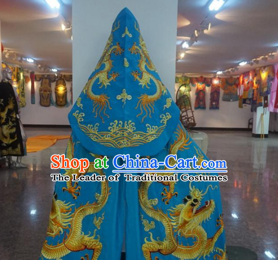 Traditional Chinese Embroidered Dragon Blue Mantle
