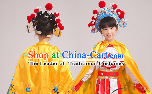 Traditional Chinese Embroidered Dragon Yellow Mantle for Kids