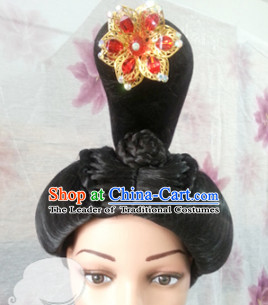 Chinese Tang Dynasty Princess Hairstyle Female Black Long Wigs