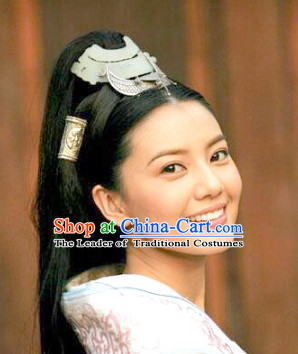 Chinese Ancient Swordswoman Black Female Hairstyle Long Wigs