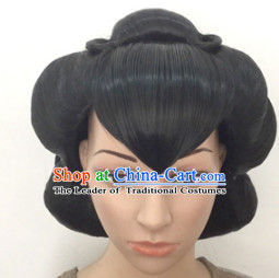 Chinese Classic Minguo Hairstyle Female Black Long Wigs