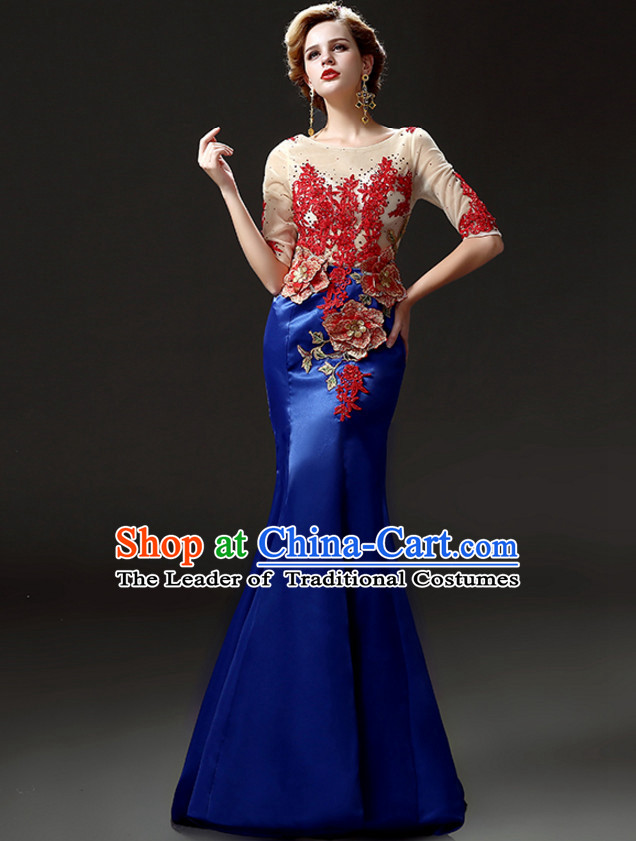 Top Chinese Classic Style Long Tail Evening Dress Complete Set