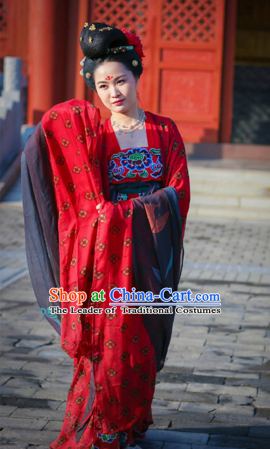 Top Chinese Tang Dynasty Lady Costumes and Hair Jewelry Complete Set for Women