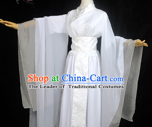 White Traditional Chinese Classical Hanfu Dresses Complete Set for Women or Girls