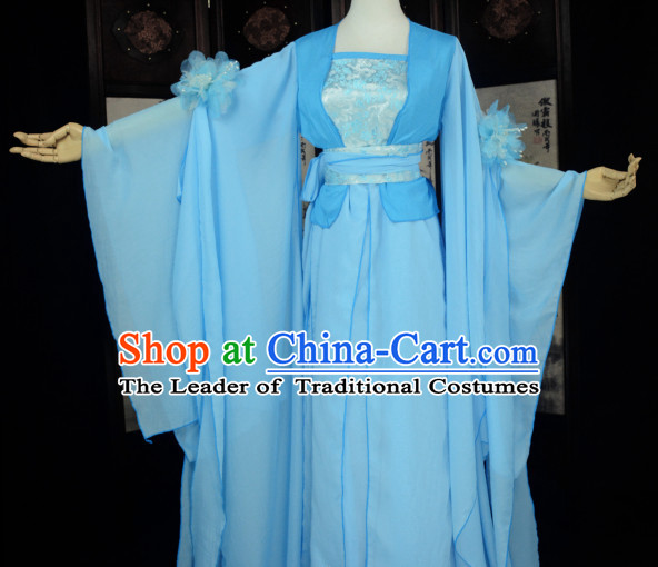 Blue Traditional Chinese Classical Fairy Costumes Complete Set for Women or Girls