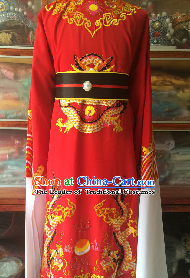 Ancient Chinese Opera Embroidered Dragon Emperor Costumes Complete Set for Men
