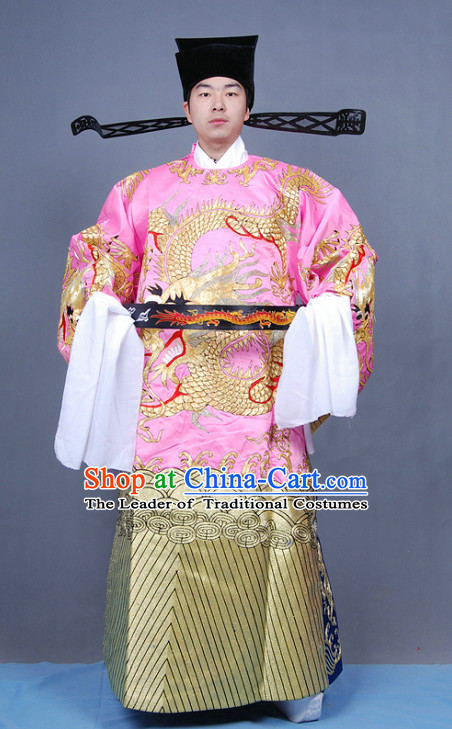 Ancient Chinese Opera Embroidered Dragon Official and Hat Complete Set for Men
