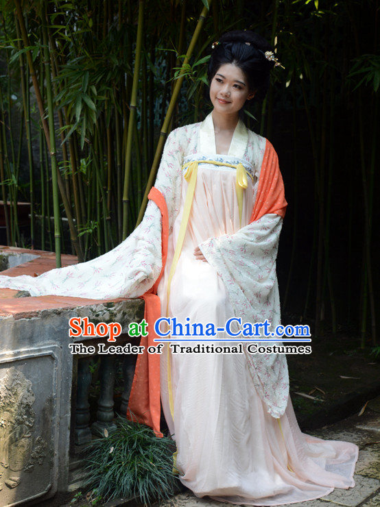 Ancient Chinese Tang Dynasty Hanfu Garment Clothing and Hair Accessories Complete Set for Women