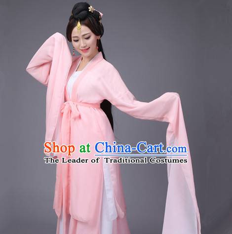 Pink Ancient Chinese Long Sleeves Dance Costumes Complete Set for Women