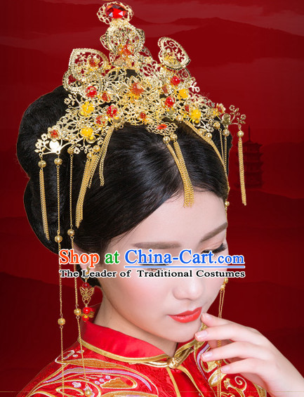 Traditional Chinese Princess Brides Wedding Headpieces Hair Fascinators Jewelry Decorations Hairpins Phoenix Crown