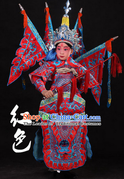 Red Chinese Classic Peking Opera Costume Beijing Opera Costumes Wusheng Armor Complete Set for Adults Kids Men Boys