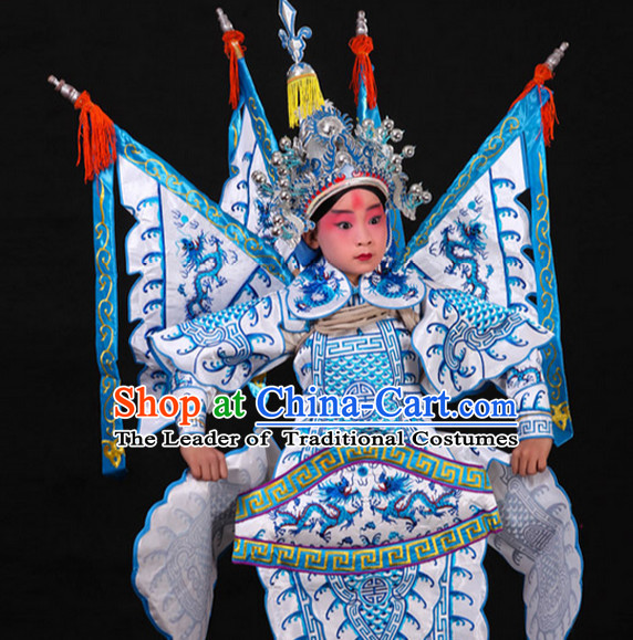 White Chinese Classic Peking Opera Costume Beijing Opera Costumes Wusheng Armor Complete Set for Adults Kids Men Boys