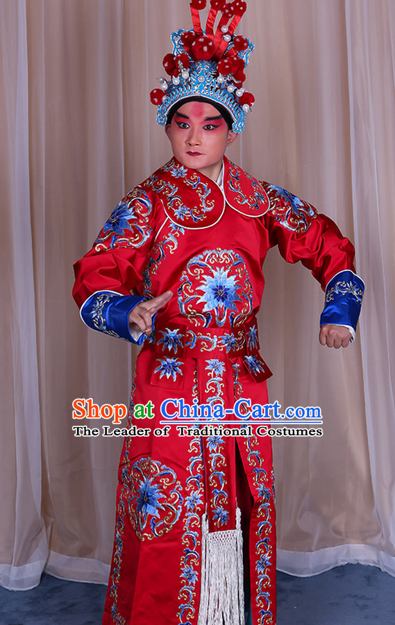 Embroidered Chinese Classic Peking Opera Wusheng Costume Beijing Opera Military Character Costumes Complete Set for Adults Kids Men Girls