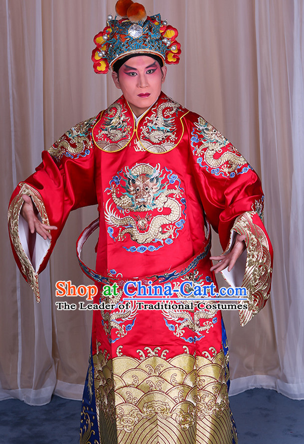Embroidered Chinese Classic Peking Opera Long Mang Dragon Robe Costume Beijing Opera Official Costumes Complete Set for Adults Kids Men Boys