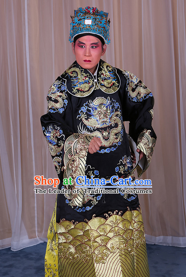 Embroidered Chinese Classic Peking Opera Long Mang Dragon Robe Costume Beijing Opera Official Costumes Complete Set for Adults Kids Men Boys