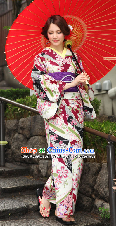 Traditional Authentic Japanese Kimono Kimonos Dress Fashion Furisode Yukata Clothing Robe online Complete Set for Women