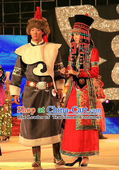 Mongolian Prince and Princess Clothing and Hats 2 Complete Sets for Men and Women