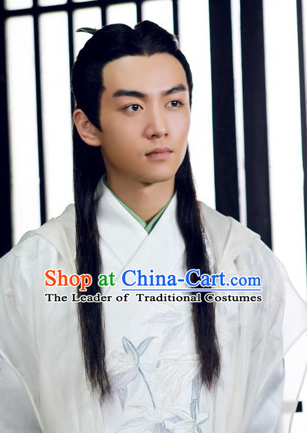 Ancient Chinese Scholar Long Black Wigs for Men Boys