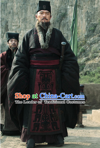 Ancient Chinese Government Official Prime Minster Costumes Garment Clothing and Hat Complete Set for Men