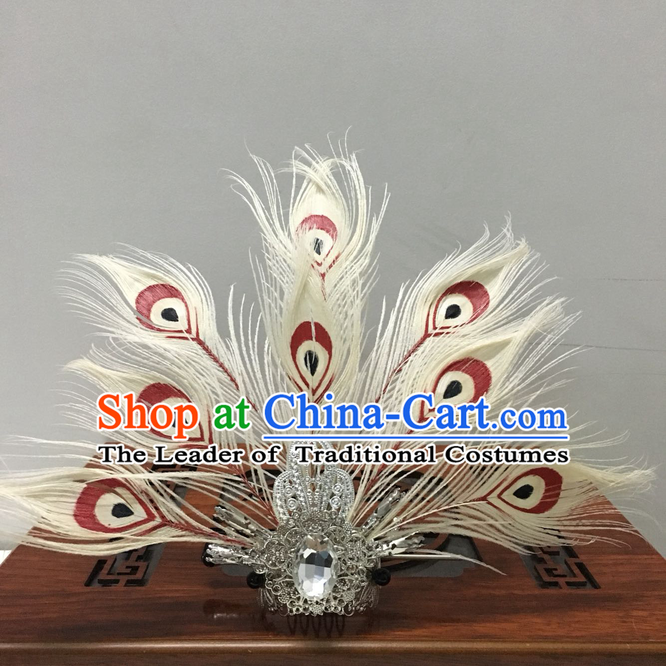 Chinese White Peacock Feather Headpieces Crown Coronet
