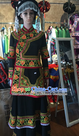 Chinese Folk Ethnic Traditional Suits and Hat Complete Set for Women