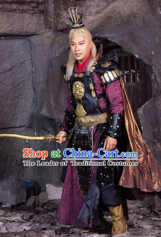 Chinese Ancient General Armor Costumes and Hat Complete Set for Men