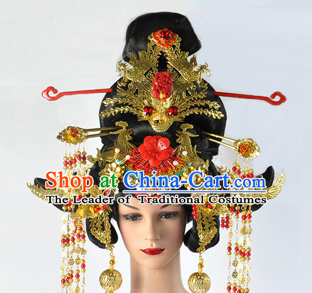 Ancient Chinese Tang Dynasty Emperor Wu Zetian Wigs and Headpieces Set