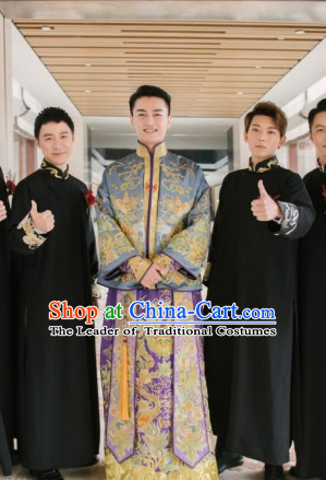 Chinese Classical Embroidered Dragon Wedding Dresses Clothing Complete Set for Brides