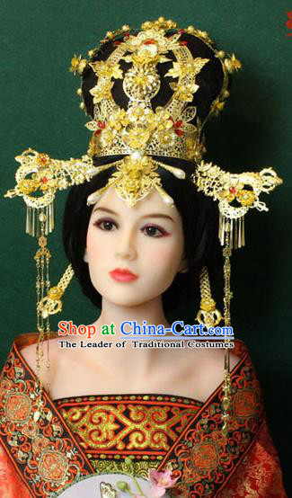 Chinese Ancient Style Hair Jewelry Accessories, Empress Hairpins, Queen Tang Dynasty Xiuhe Suit Wedding Bride Phoenix Coronet, Hair Accessories Set for Women