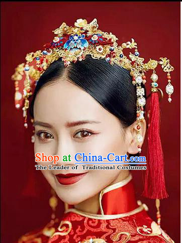 Chinese Ancient Style Hair Jewelry Accessories, Hairpins, Princess Hanfu Xiuhe Suit Wedding Bride Hair Accessories Set for Women