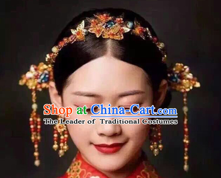 Chinese Ancient Style Hair Jewelry Accessories, Hairpins, Princess Hanfu Xiuhe Suit Wedding Bride Hair Accessories Set for Women